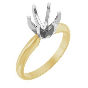 14K Geel/Witgoud 7.3-7.7 mm Rond Lichtgewicht 6-Prong Solitair Verlovings Ring Montuur