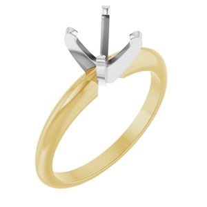 14K Geel/Witgoud 6-6.6 mm Rond 4-Prong Comvoort-fit Solitair Ring Montuur