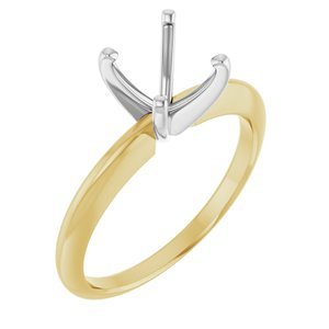 14K Geel/Witgoud 7.3-7.7 mm Rond 4-Prong Comfort-fit Solitair Ring Montuur