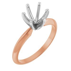 14K Rosé/Witgoud 6.6-7.2 mm Rond Lichtgewicht 6-Prong Solitair Verlovings Ring Montuur