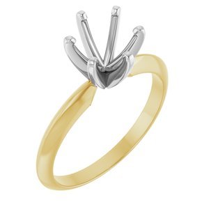 14K Geel/Witgoud 6.6-7.2 mm Rond Lichtgewicht 6-Prong Solitair Verlovings Ring Montuur