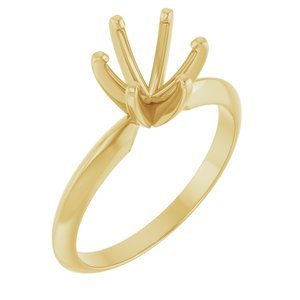 14K Geelgoud 6.6-7.2 mm Rond Lichtgewicht 6-Prong Solitair Verlovings Ring Montuur