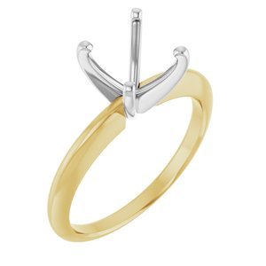 14K Geel/Witgoud 7.8-8.6 mm Rond 4-Prong Comvoort-fit Solitair Ring Montuur