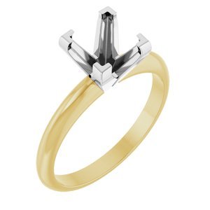 14K Geel/Witgoud 6.5 mm Princess 4-Prong V-Prong Solitair Verlovings Ring Montuur