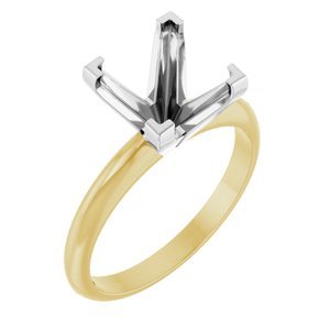 14K Geel/Witgoud 8 mm Princess 4-Prong V-Prong Solitair Verlovings Ring Montuur
