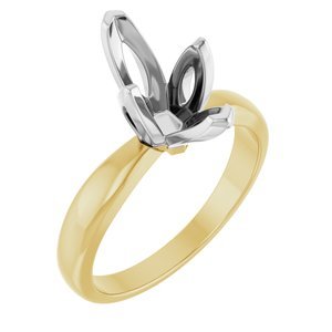 14K Geel/Witgoud 12x6 mm Marquise Tulp-zetting Solitair Verlovings Ring Montuur