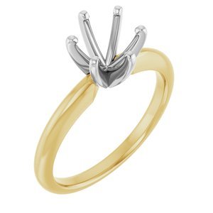 14K Geel/Witgoud 7.3-7.7 mm  Rond 6-Prong Solitair Ring Montuur