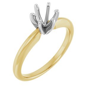 14K Geel/Witgoud 5.7-6 mm Rond 6-Prong Solitair Ring Montuur