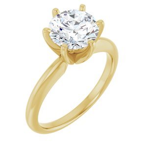14K Geelgoud 7.8-8.6 mm Rond 6-Prong Solitair Ring Montuur - Afbeelding 5