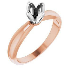 14K Rosé/Witgoud 4.8-5.7 mm Rond 4-Prong Tulp-zetting Solitair Verlovings Ring Montuur