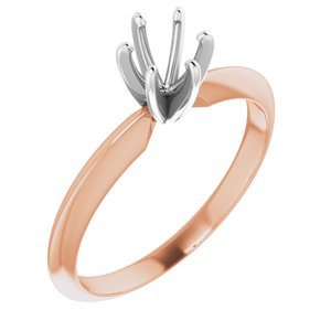 14K Rosé/Witgoud 4.2-4.9 mm Rond Lichtgewicht 6-Prong Solitair Verlovings Ring Montuur