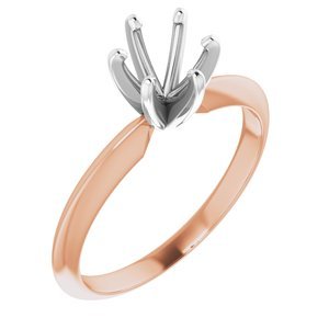 14K Rosé/Witgoud 5.4-5.7 mm Rond Lichtgewicht 6-Prong Solitair Verlovings Ring Montuur