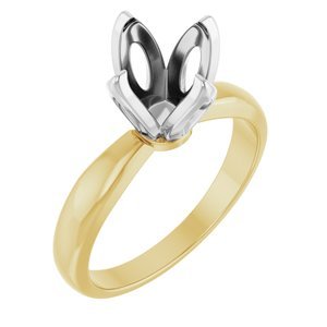 14K Geel/Witgoud 7.2-8.2 mm Rond 4-Prong Tulp-zetting Solitair Verlovings Ring Montuur