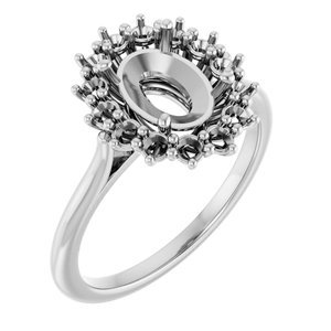 18K Witgoud 9x7 mm Ovaal Halo-stijl Ring Montuur