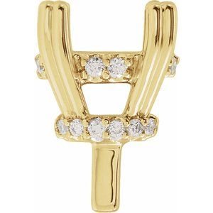 14K Geelgoud 11x9 mm Ovaal 1/6 CTW Natuurlijke Diamant Semi-Gezet Hidden Halo Zetkop met stift