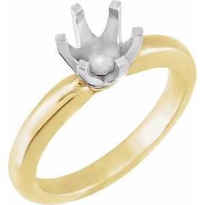 14K Geel/Witgoud 7 mm Rond 6 Prong Lage Solstice Ring Montuur