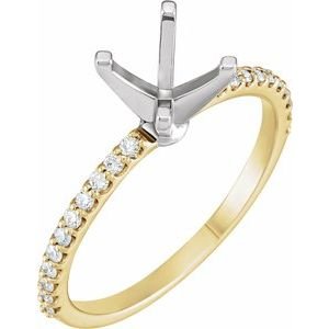 14K Geel/Witgoud 6.5 mm Rond 1/5 CTW Natuurlijke Diamant Semi-Gezet Verlovings Ring