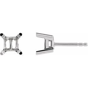 14K Witgoud 6.5 mm Princess 4-Prong Safety Post Oorbelmontuur