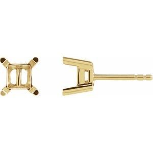 14K Geelgoud 5 mm Princess 4-Prong Safety Post Oorbelmontuur