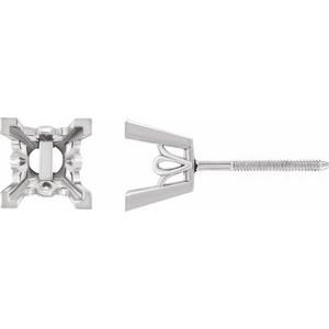 14K Witgoud 5.5 mm Princess 4-Prong Scroll Oorbelmontuur