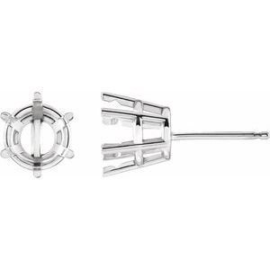 14K Witgoud 7.5 mm Rond 6-Prong Pre-Notched Oorbelmontuur