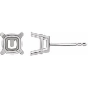14K Witgoud 7x7 mm Cushion 4-Prong Oorbelmontuur