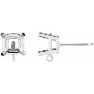 14K Witgoud 5 mm Cushion 4-Prong Oorbel Top