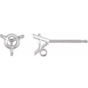 14K Witgoud 5 mm Rond 3-Prong  Oorbel Top