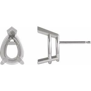 14K Witgoud 10x7 mm Peer 3-Prong V-End Oorbelmontuur