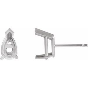 14K Witgoud 8x5 mm Peer 3-Prong V-End Oorbelmontuur