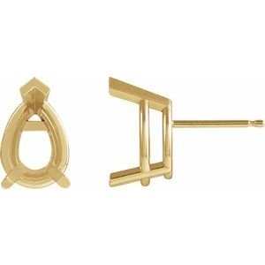 14K Geelgoud 10x7 mm Peer 3-Prong V-End Oorbelmontuur