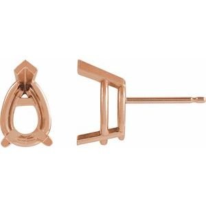 14K Roségoud 9x6 mm Peer 3-Prong V-End Oorbelmontuur