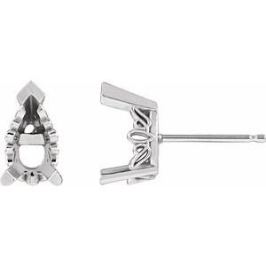 14K Witgoud 8x5 mm Peer 3-Prong Scroll Setting® Oorbelmontuur