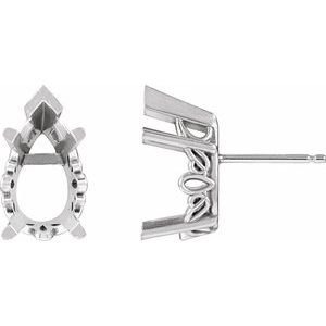 14K Witgoud 12x8 mm Peer 5-Prong Scroll Setting® Oorbelmontuur