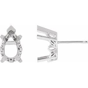 14K Witgoud 10x7 mm Peer 5-Prong Scroll Setting® Oorbelmontuur
