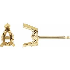 14K Geelgoud 6x4 mm Peer 3-Prong Scroll Setting® Oorbelmontuur