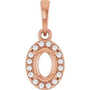 14K Roségoud 6x4 mm Ovaal .06 CTW Lab-grown Diamant Semi-Gezet French-Set Halo-stijl Hanger