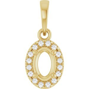 14K Geelgoud 6x4 mm Ovaal .06 CTW Lab-grown Diamant Semi-Gezet French-Set Halo-stijl Hanger