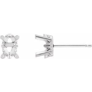 14K Witgoud 12x10 mm Ovaal 4-Prong Scroll Setting® Oorbelmontuur