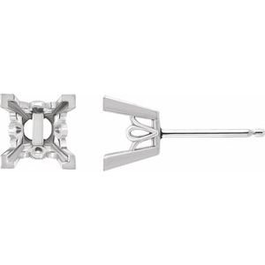 14K Witgoud 6 mm Princess 4-Prong Scroll Oorbelmontuur