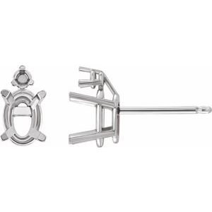 14K Witgoud 7x5 mm Ovaal 4-Prong Lichtgewicht  met zijstenen Oorbelmontuur