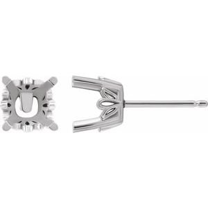 14K Witgoud 7x7 mm Cushion  4-Prong Scroll Setting® Oorbelmontuur