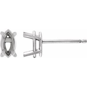 14K Witgoud 6x3.5 mm Marquise 4-Prong Stud Oorbelmontuur