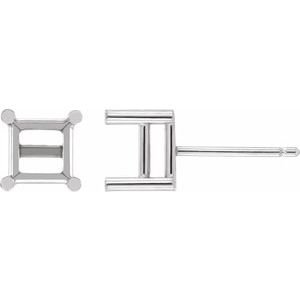 14K Witgoud 6x6 mm Princess 4-Prong Chaton Oorbelmontuur