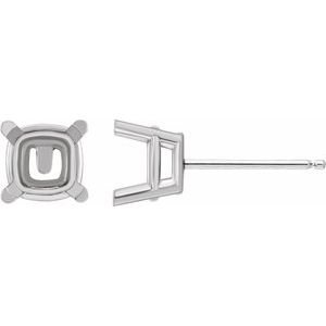 18K Witgoud 6x6 mm Cushion 4-Prong Oorbelmontuur