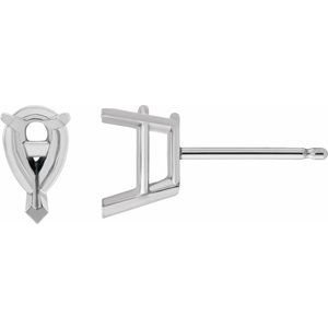 14K Witgoud 10x7 mm Peer 3-Prong V-End Oorbelmontuur
