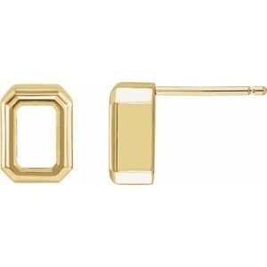 14K Geelgoud 6x4 mm Emerald Back-Set Bezel Oorbelmontuur