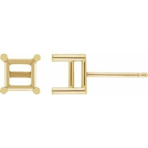 14K Geelgoud 7.5x7.5 mm Princess 4-Prong Chaton Oorbelmontuur