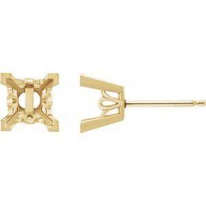 14K Geelgoud 9 mm Princess 4-Prong Scroll Oorbelmontuur