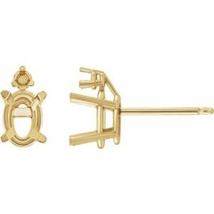 14K Geelgoud 6x4 mm Ovaal 4-Prong Lichtgewicht  met zijstenen Oorbelmontuur